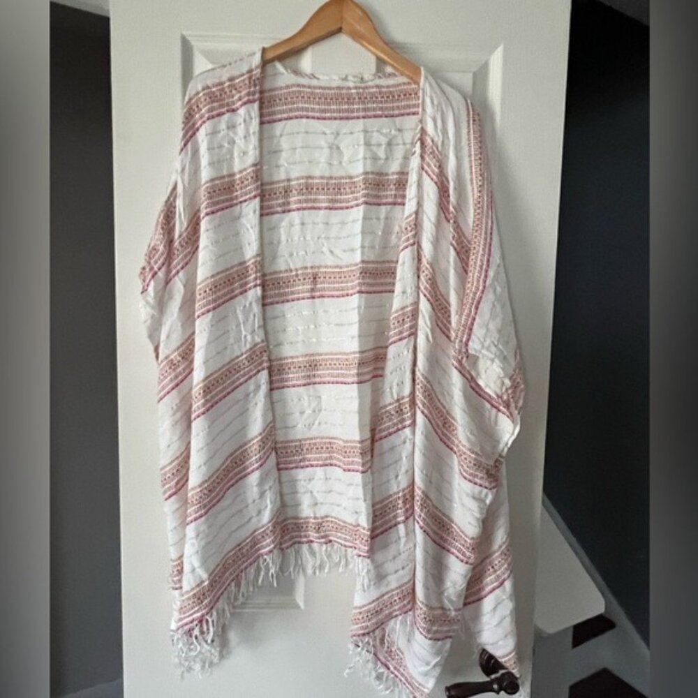 Rebellion Swim Cover Up Women’s Medium Striped Fringe Beach Poncho Tunic